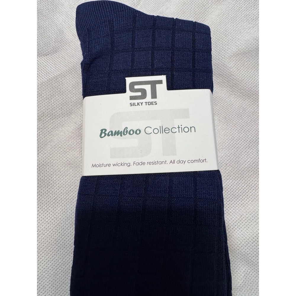 Silky Toes Bamboo Collection Navy Blue Textured Grid Dress Socks Women NWOT